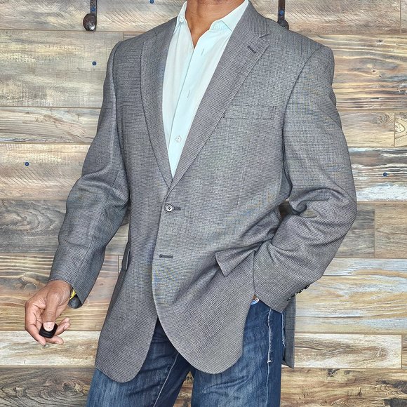 Jos. A. Bank Travelers Collection Tailored Fit Wool Gray Geometric Blazer 42L - Picture 1 of 9